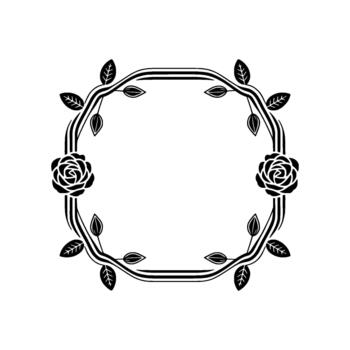 A decorative illustration of an octagonal frame adorned with stylized roses and elegant leaves creating a classic botanical border vector