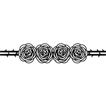 A minimalistic outline depicting a horizontal line of four stylized roses interspersed with sharp thorns vector