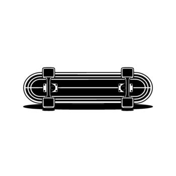 A stylized illustration of a skateboard viewed from above featuring bold lines and a striped deck casting a subtle shadow vector