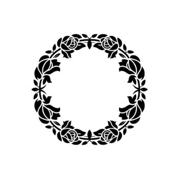A delicate floral circular frame composed of stylized rose blossoms and leafy branches creating an elegant and symmetrical decorative border isolated vector