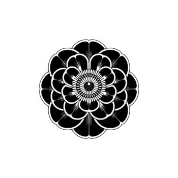 Stylized illustration of a complex geometric flower motif with multiple layered petals and intricate radial patterns isolated vector