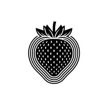 Stylized illustration of a single strawberry with layered concentric lines and seeds vector