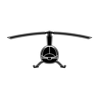 Clean silhouette illustration of a singleengine helicopter viewed from the front with its rotor blades extended and skids visible vector