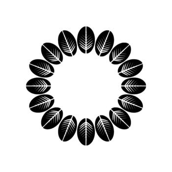 Minimalist leaf petal motif arranged in a perfect circular wreath with delicate vein patterns vector