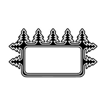 un minimalista presentando un resumen frontera marco con estilizado abeto arboles simétricamente metido a lo largo el parte superior y lados de un rectangular vacío espacio vector