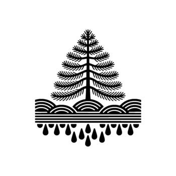 Stylized illustration of a coniferous tree with horizontal stripes and cascading water droplets symbolizing growth and freshness vector