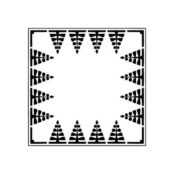 A stylized abstract geometric border frame featuring repeating stylized pine tree motifs and small circular elements vector