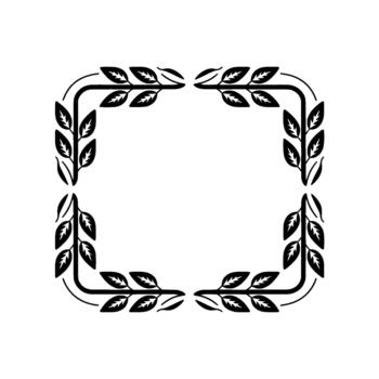 A minimalist illustration of a decorative square frame formed by elegant branching leaves and curved stems creating a botanical border vector