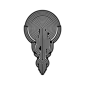 A minimalist abstract geometric resembling a stylized lightbulb or crest formed by concentric and parallel curving lines vector