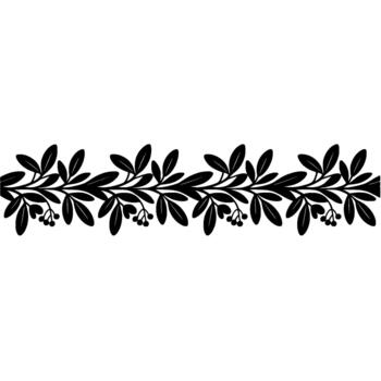 Elegant silhouette of a continuous branching vine with oval leaves and small berries along a clean background creating a decorative border element vector