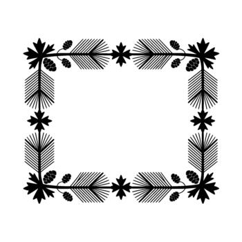 Minimalist frame with stylized pine branches and pinecones forming a decorative border vector