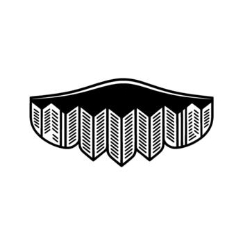 Minimalist abstract illustration of a stylized feather crest or wing motif with parallel line texture vector