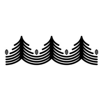 A stylized border featuring a repeating pattern of abstract Christmas trees and pine cones vector