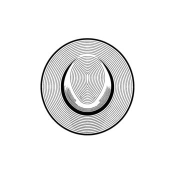 Top down view of a minimalist illustration of a stylized fedora hat with concentric circular lines and a band casting a subtle shadow vector