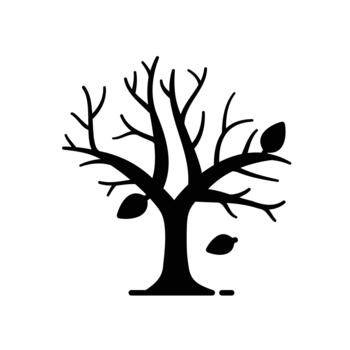 árbol icono con que cae hojas a significar otoño en sólido estilo vector