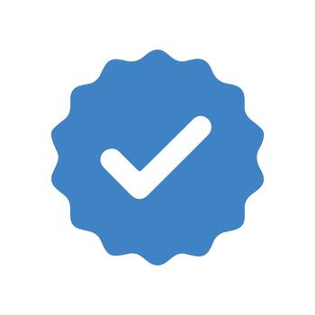 Verification Badge Icon. Blue circular seal with a white checkmark for approval, authentication, certified status, and quality assurance. vector