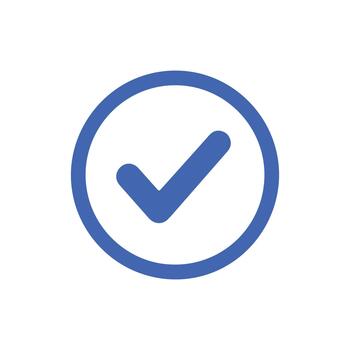 Checkmark Badge Icon. Blue circle with white tick for approval, verification, and completion status in UI design. Clipart symbol of success. vector