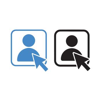 User Selection Icon. Stylized profile figures with cursor arrows representing digital interaction, account choice, and interface navigation. vector
