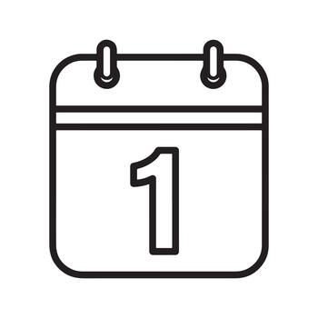Minimalist Calendar Icon. Black and white page with number one representing the first day, new date beginning, or schedule planning. Simple . vector