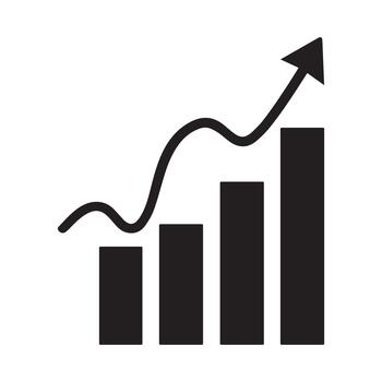 Growth Chart Icon. Stylized bar graph with an upward arrow indicating progress, performance, financial trend, and business success. Clipart data symbol. vector