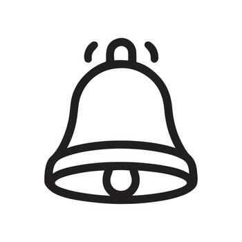 Notification Bell Icon. Minimalist alert symbol with ringing lines on a white background. Black Icon for reminders, messages, or interface alerts. vector