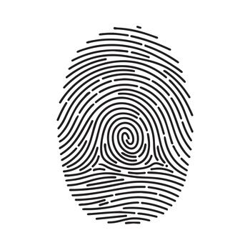 Fingerprint Icon. Detailed black and white whorl pattern for biometric security, identity verification, and forensic analysis. Clipart for technology. vector