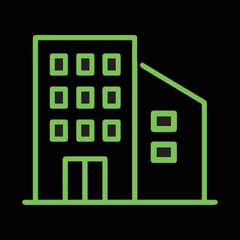 edificio icono. verde contorno de urbano estructuras con ventanas y un inclinado techo. obra de arte para real bienes, infraestructura temas, o propiedad desarrollo. vector