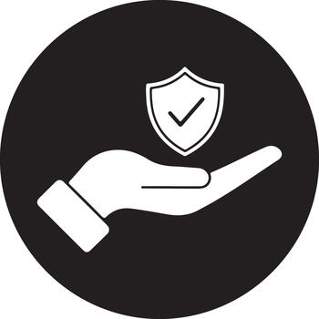 Security Assurance Icon. Open hand supporting a shield with a checkmark for protection, trust, verified safety, and quality guarantee. Simple . vector