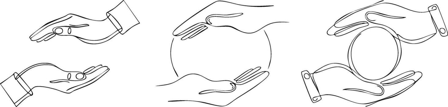 Respectful communication hands forming circular gesture depicted in continuous smooth elegant single line design vector
