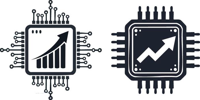 sistema potenciar icono presentando creciente flecha desde chip símbolo representando actuación aumentar en limpiar línea ilustración vector