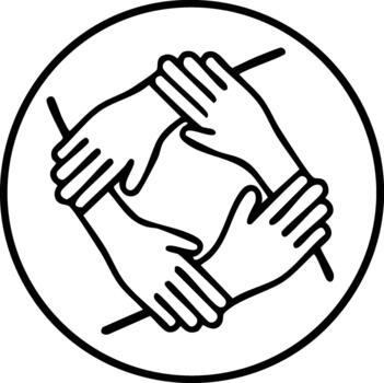 trabajo en equipo icono demostración unido manos formando un circulo representando unidad cooperación y colaborativo fuerza concepto vector