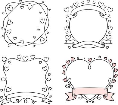 romántico marco contorno decorado con minúsculo corazones y cinta bucles prestados en encantador mínimo estético estilo vector