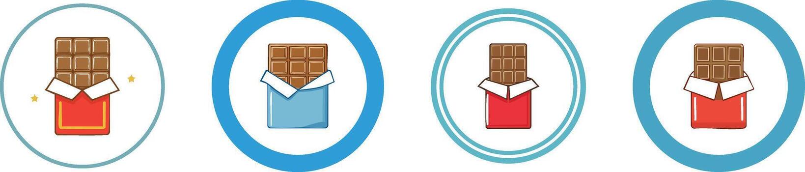 Chocolate bar inside wrapper icon placed in circular frame drawn with simple friendly flat style vector