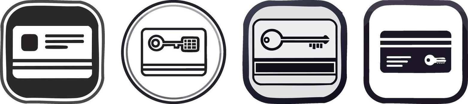 tarjeta llave icono presentando redondeado rectángulo forma con sencillo raya en moderno mínimo negrita contorno vector