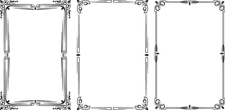 Set of three elegant vertical frames with ornate decorative corner elements for text vector