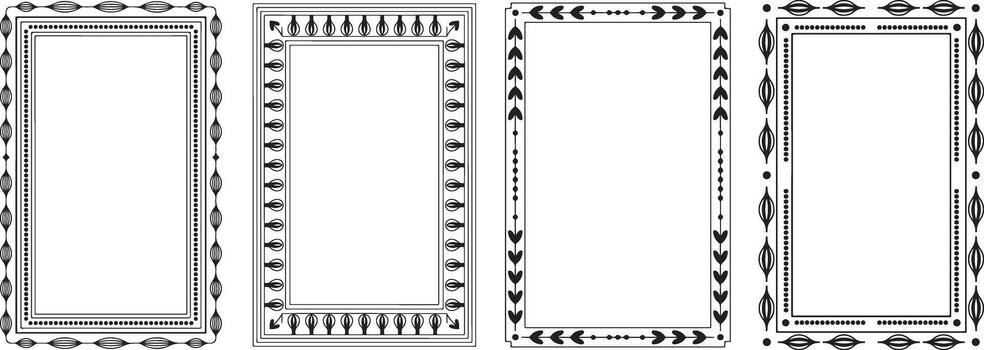 Set of four decorative rectangular frames with traditional ornamental elements on transparent vector