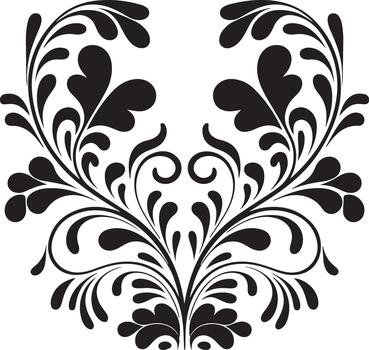 Ornate black floral scroll pattern with heart shaped elements and elegant swirls vector