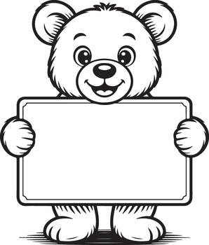 negro y blanco dibujos animados oso participación blanco rectangular firmar con espacio para personalizado texto vector