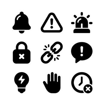 Minimalist Silhouette System Alert Warning Security and Notification Icon Set vector