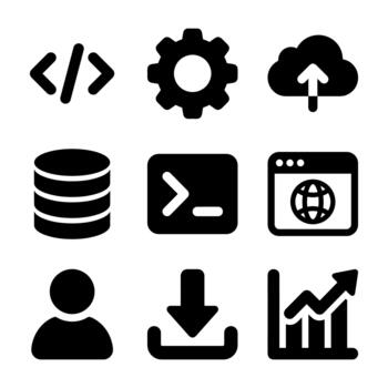 Simple Silhouette Data Science and Technology Icons Collection in Black Color vector