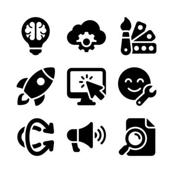 Bold Line Simple Business Concept Icon Set with Brain Cloud and Rocket vector
