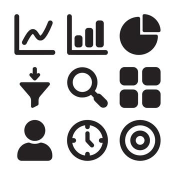 Minimalist Solid Line Icon Set for Data Analysis and Web Design vector