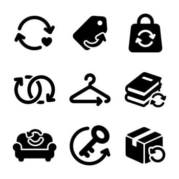Simple Line Style Resell and Recycle Product Element Symbol Icon Set vector