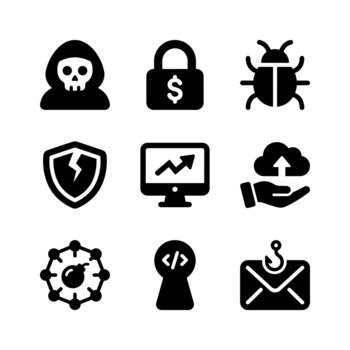 glifo sólido ciber seguridad y hackear relacionado minimalista icono conjunto vector