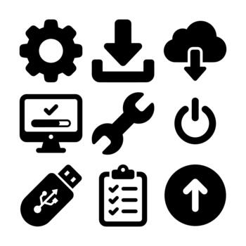 Simple Black Glyph Essential Digital and System Setting Icons Set vector