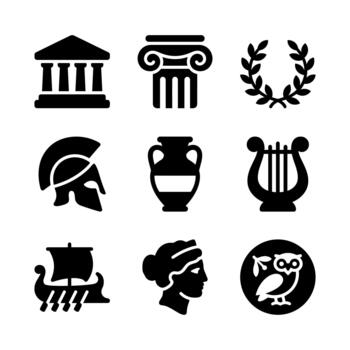 Simple Black Glyph Ancient Greece Related Object and Symbol Icon Set vector