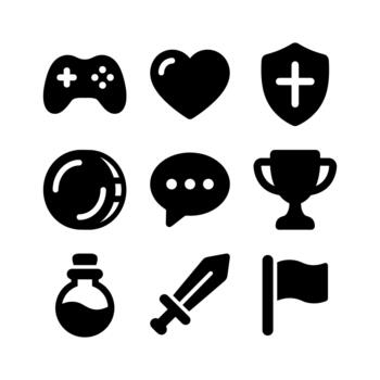 Glyph Style Game Element Icon Set Illustration with Different Object vector