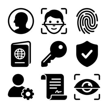 Minimalist Silhouette Authentication Verification Biometric Identification Safety Security Icon Set vector