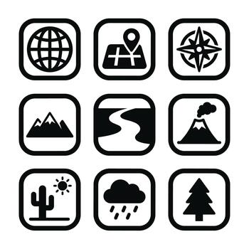 sencillo línea icono conjunto con naturaleza y navegación elementos colección vector