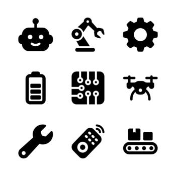 Bold Line Style Robotics and Automation Technology Concept Glyph Icons Set vector